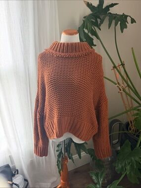 💋Free People Chunky Rust Turtleneck Sweater